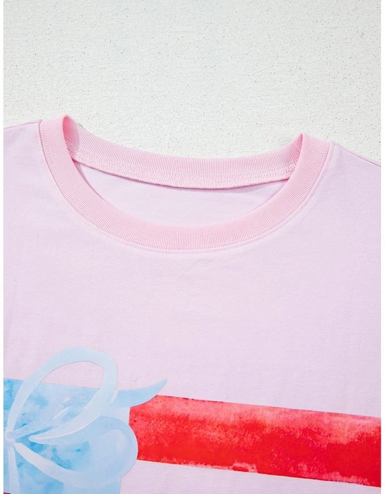 Light Pink Flag Bow Graphic Crewneck Tee