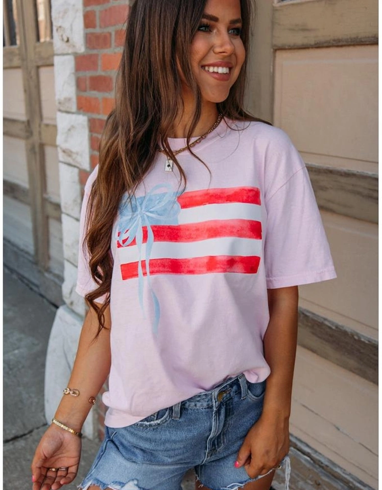 Light Pink Flag Bow Graphic Crewneck Tee