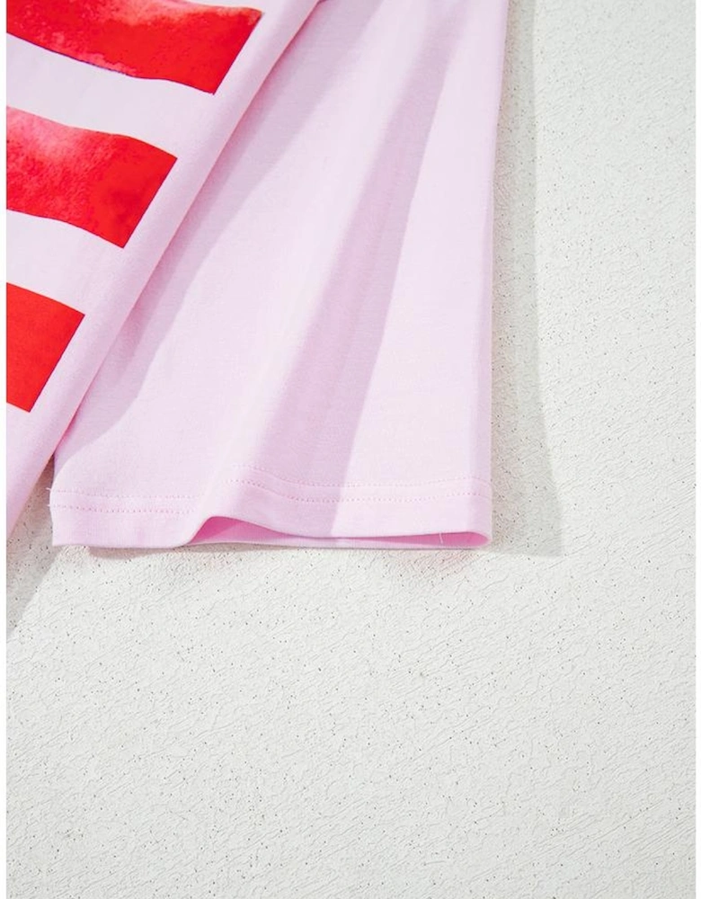 Light Pink Flag Bow Graphic Crewneck Tee