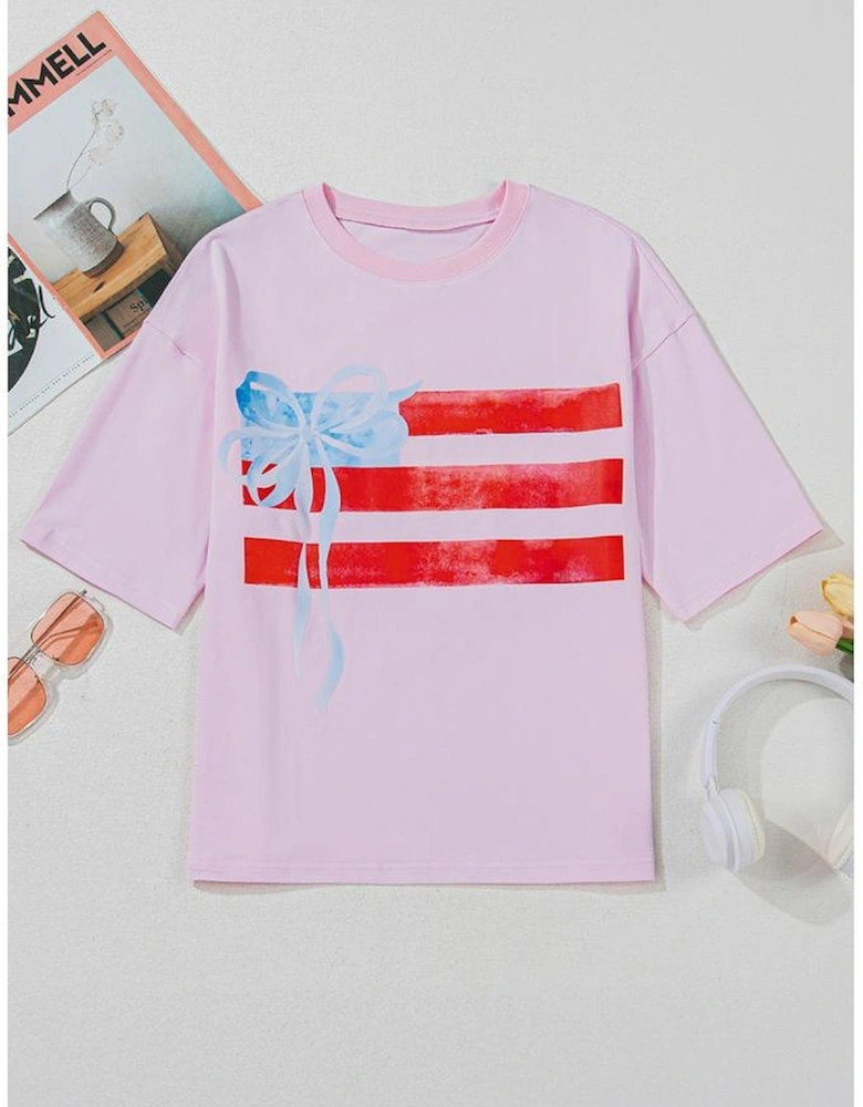 Light Pink Flag Bow Graphic Crewneck Tee