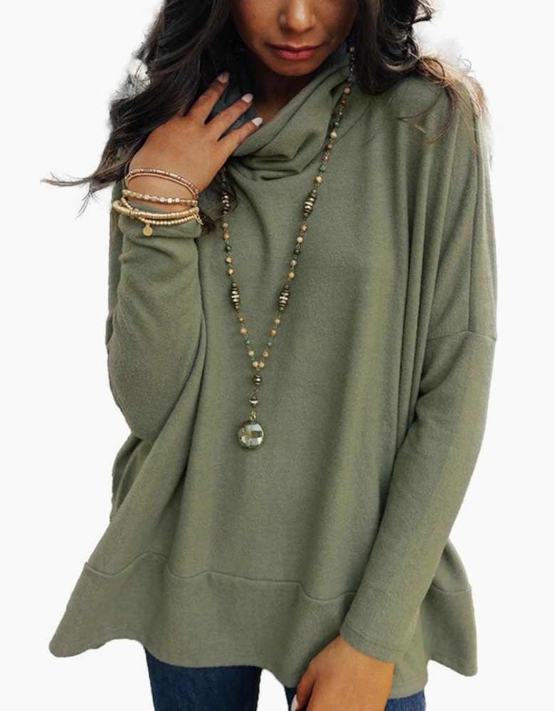 Jungle Green Cowl Neck Shift Tunic Top