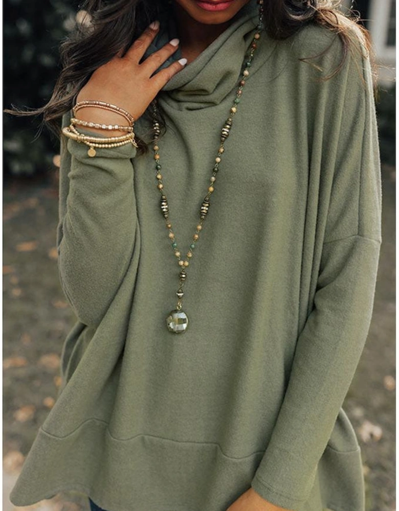 Jungle Green Cowl Neck Shift Tunic Top