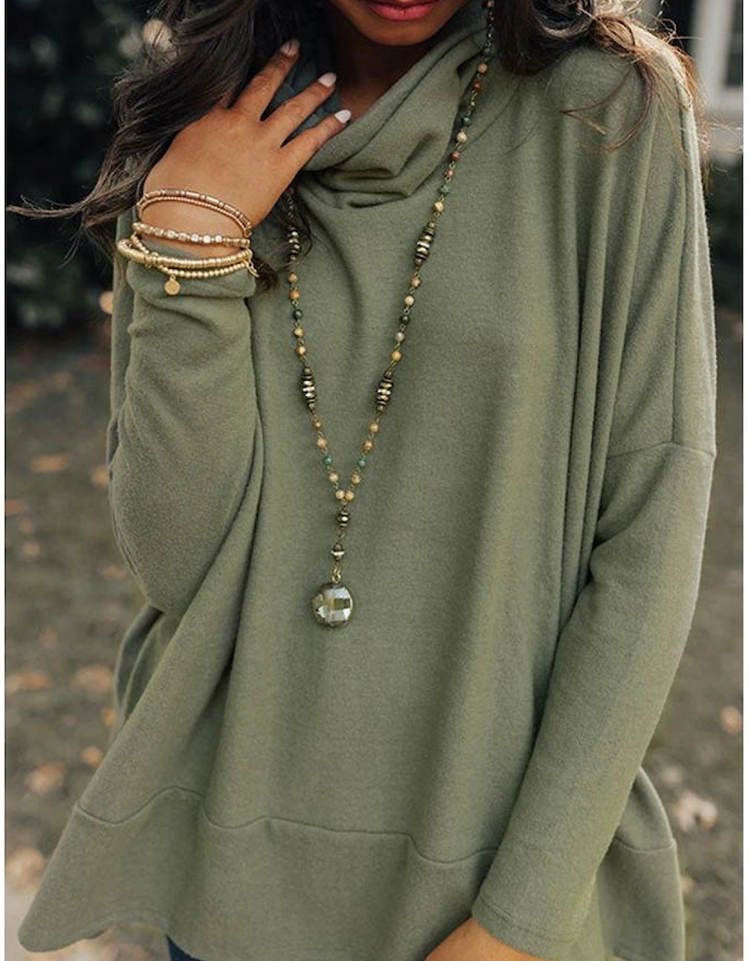 Jungle Green Cowl Neck Shift Tunic Top