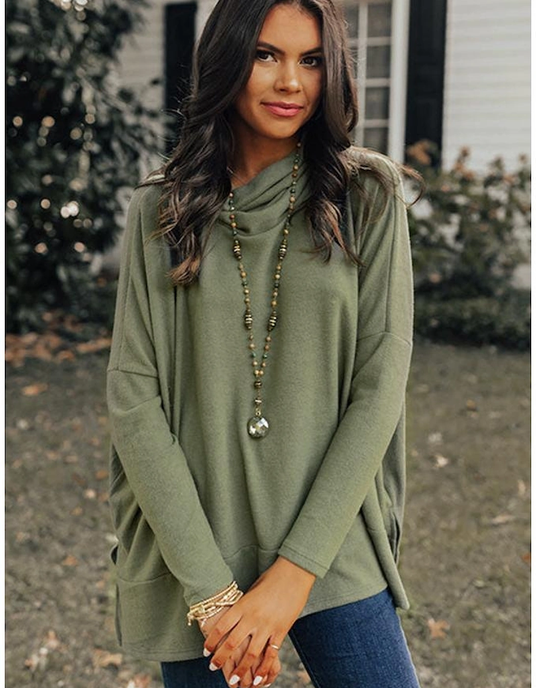 Jungle Green Cowl Neck Shift Tunic Top
