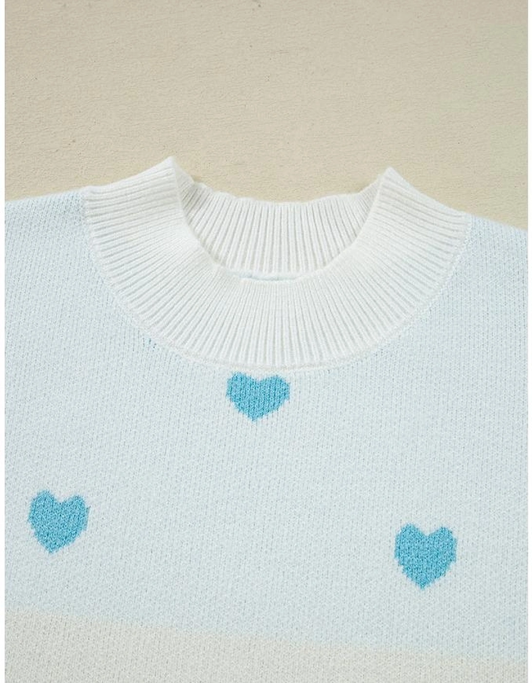 Multicolour Heart Pattern Colorblock Knit High Neck Baggy Sweater