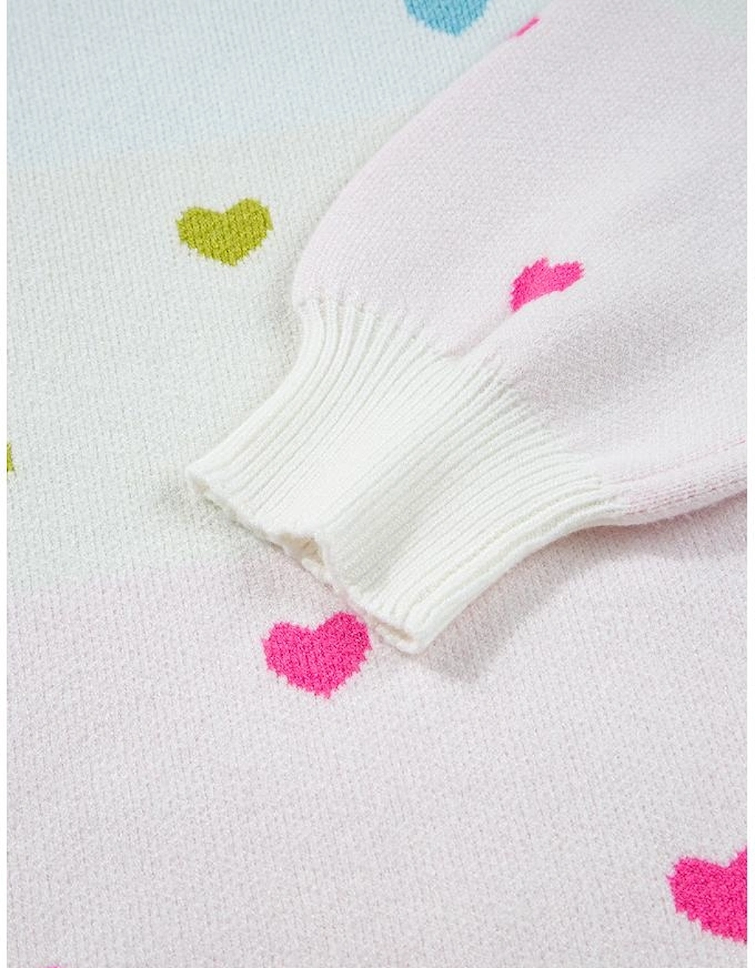 Multicolour Heart Pattern Colorblock Knit High Neck Baggy Sweater