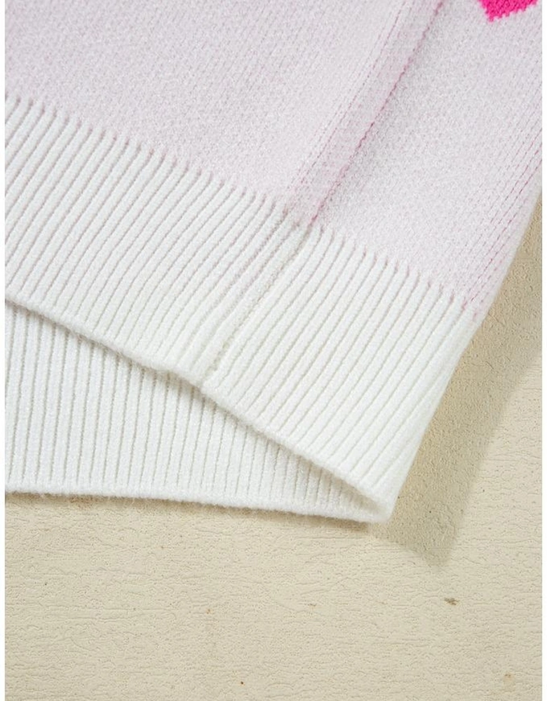 Multicolour Heart Pattern Colorblock Knit High Neck Baggy Sweater