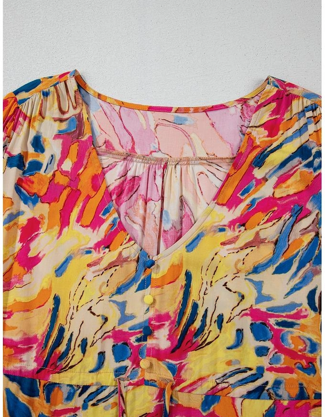 Pink Plant Print Flared Sleeve Ruffled Hem Tunic High Waist Flowy Dress, 13 of 12