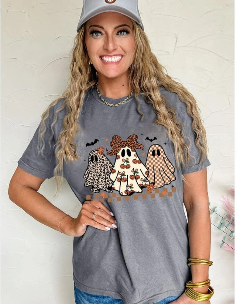 Gray Cute Halloween Ghost Printed Womens Casual Tee