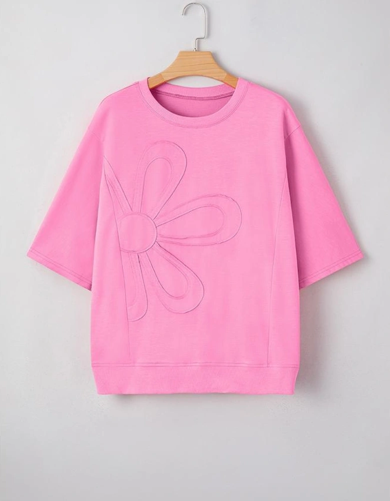 Sachet Pink Floral Patched Half Sleeve Tunic Top