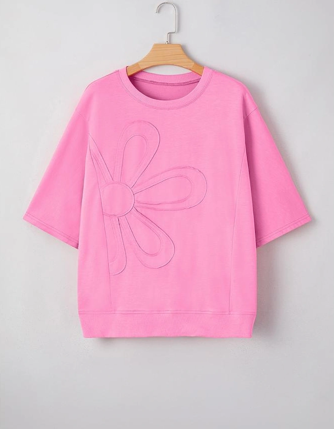 Sachet Pink Floral Patched Half Sleeve Tunic Top