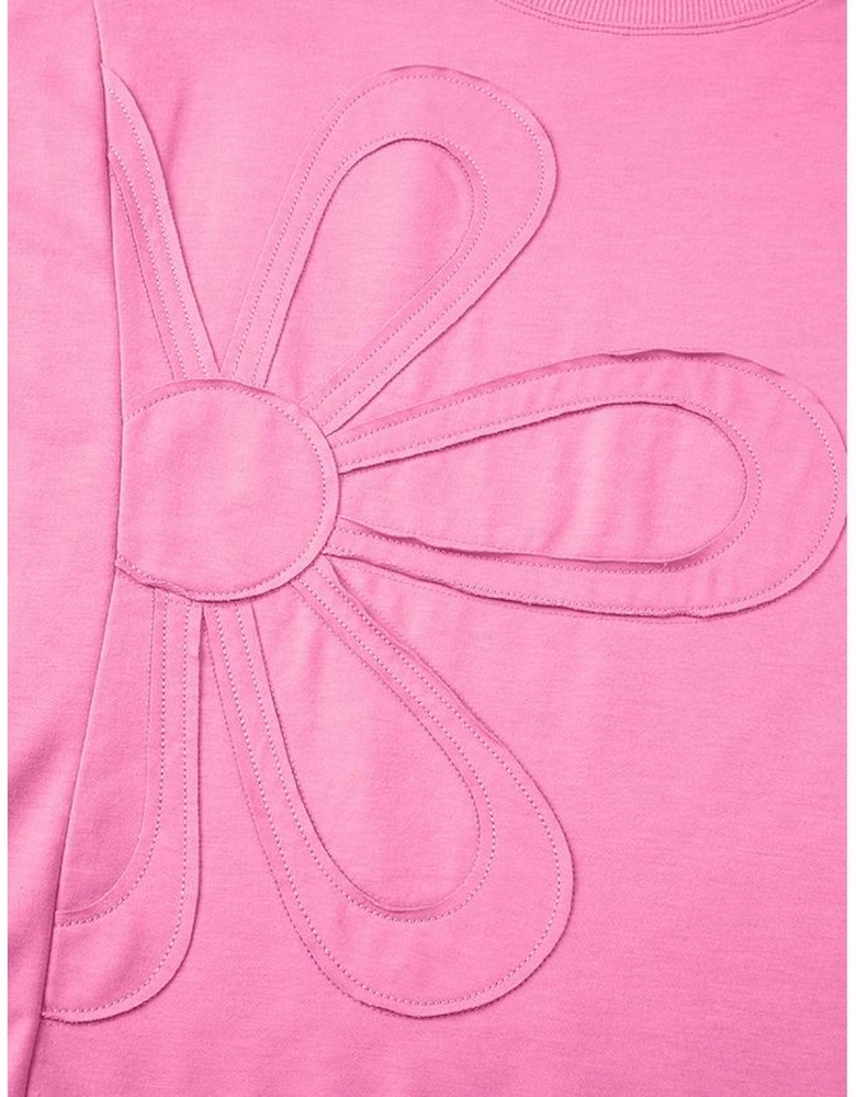 Sachet Pink Floral Patched Half Sleeve Tunic Top