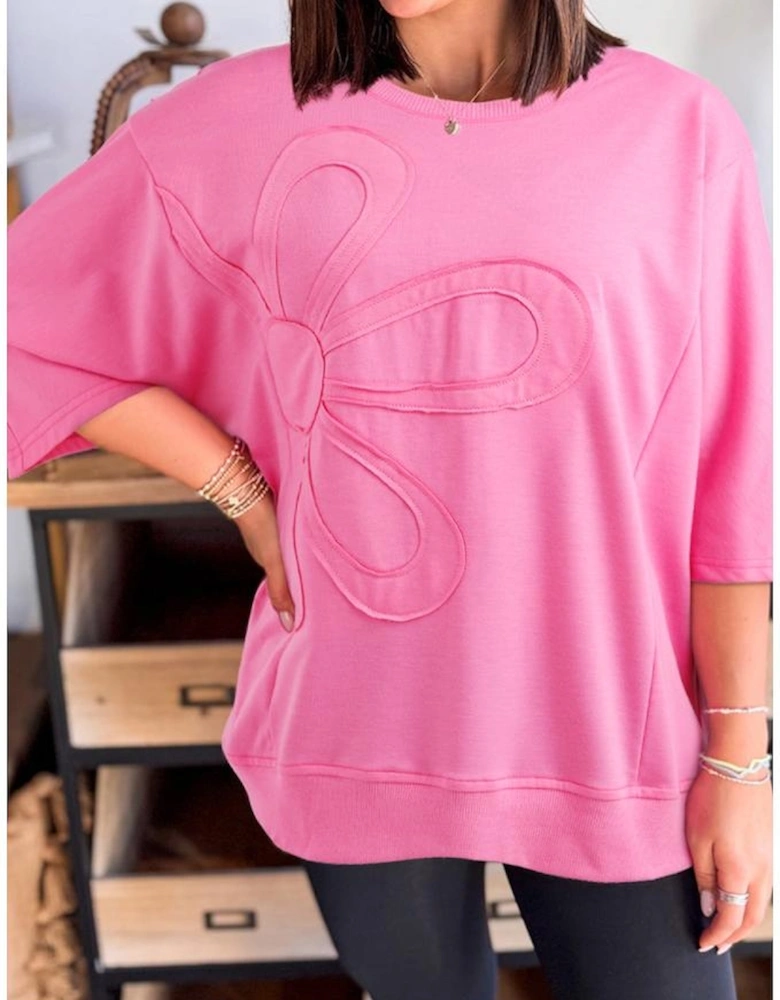 Sachet Pink Floral Patched Half Sleeve Tunic Top