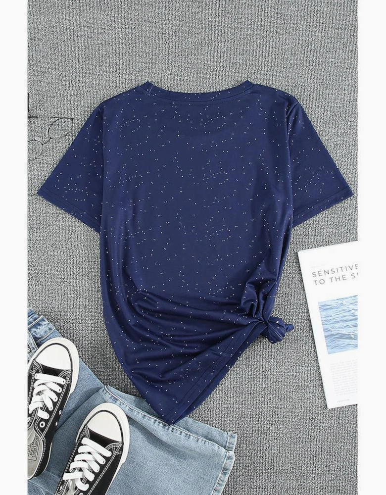 Blue God Bless the USA Print Tie Dye T-Shirt