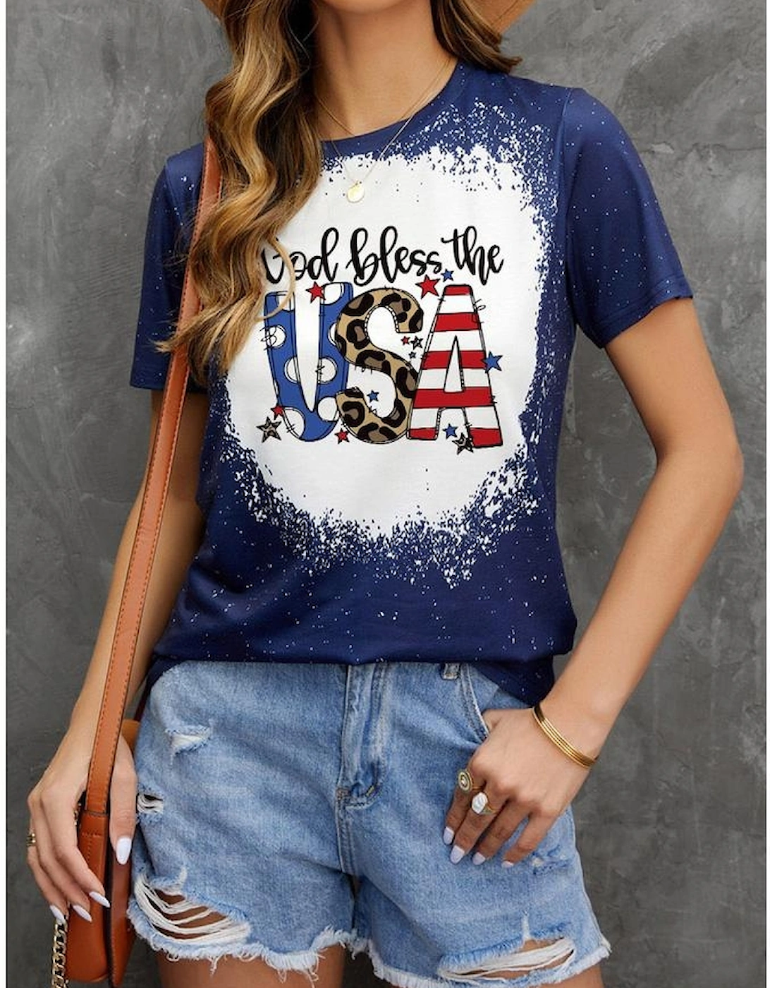 Blue God Bless the USA Print Tie Dye T-Shirt