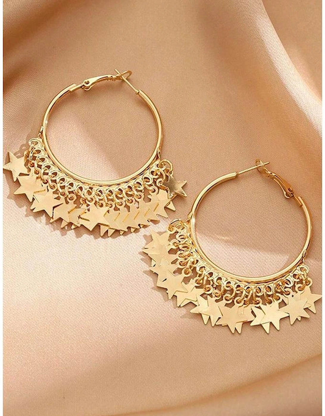 Gold Stars Charms Plate Alloy Hoop Earrings