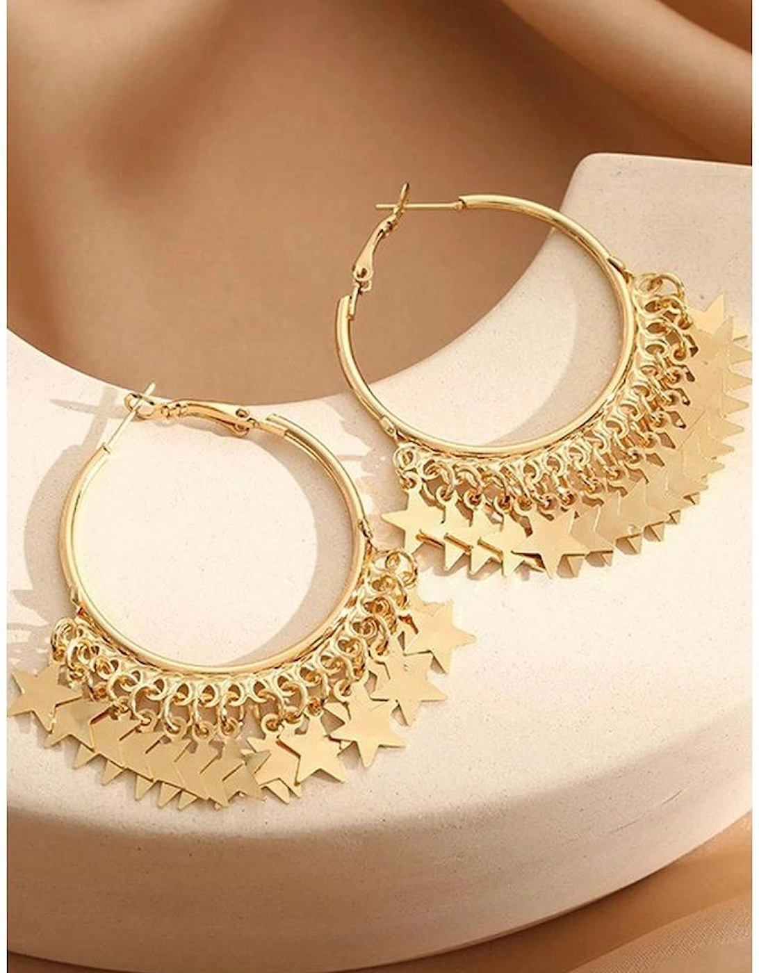 Gold Stars Charms Plate Alloy Hoop Earrings, 6 of 5