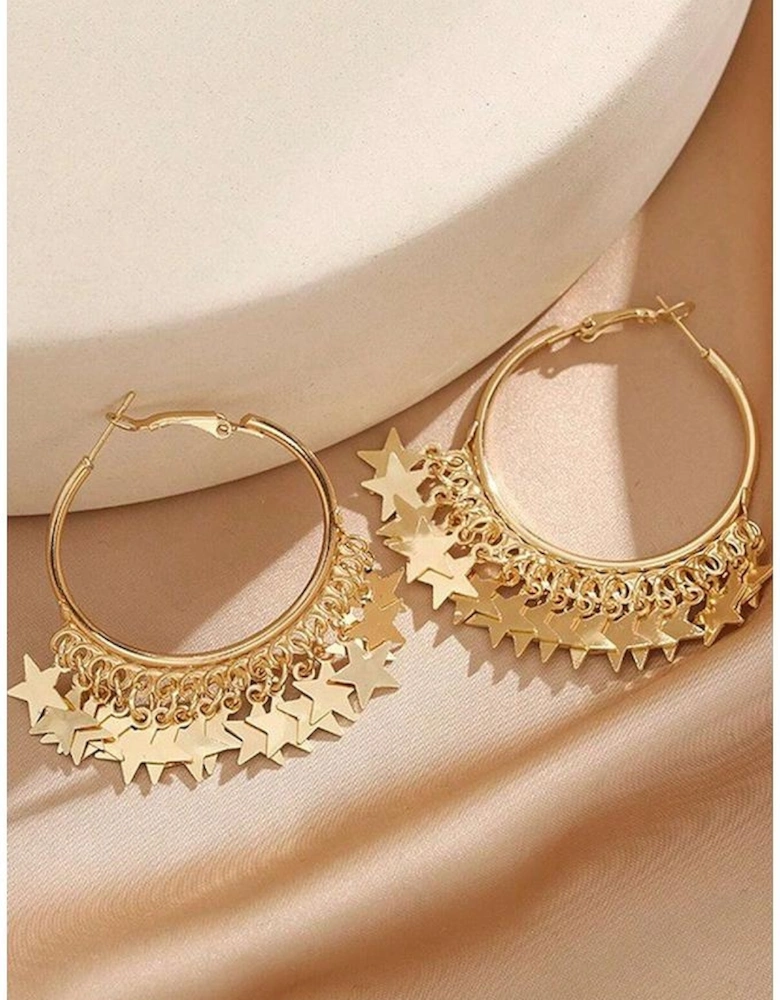 Gold Stars Charms Plate Alloy Hoop Earrings