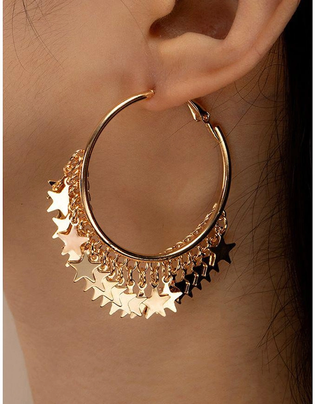 Gold Stars Charms Plate Alloy Hoop Earrings