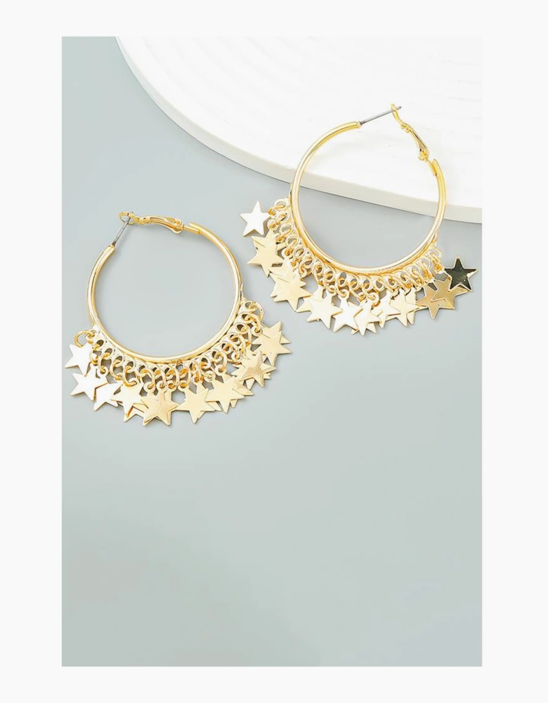 Gold Stars Charms Plate Alloy Hoop Earrings