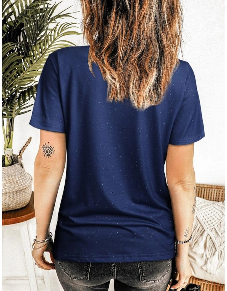 Blue God Bless the USA Print Tie Dye T-Shirt