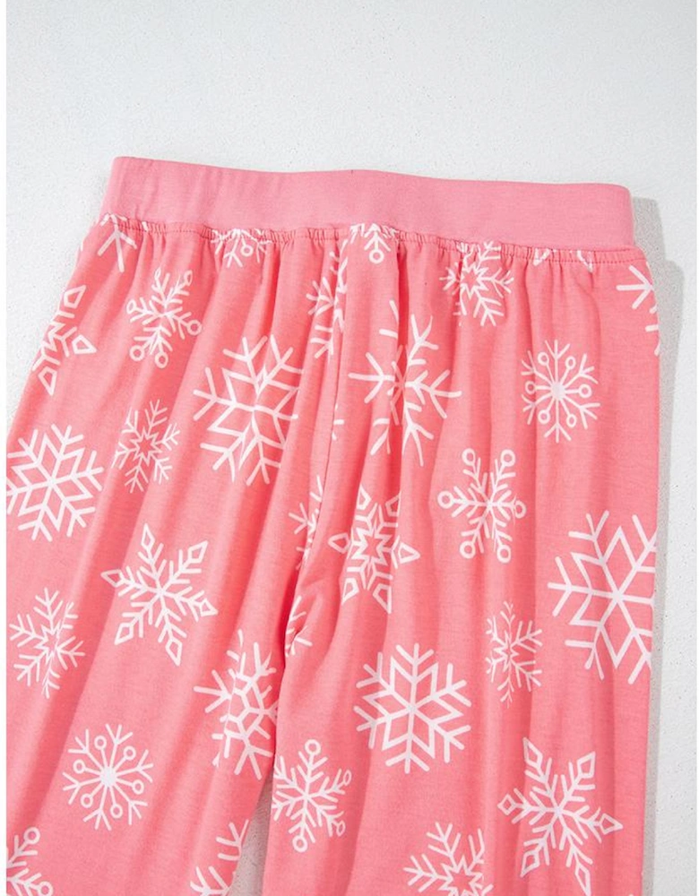 Pink Christmas Snowflake Print Two Piece Loungewear