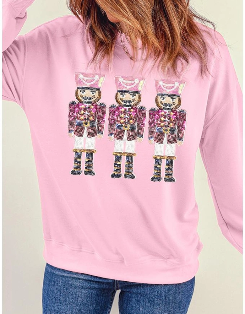 Pink Christmas Nutcracker Graphic Pullover Sweatshirt