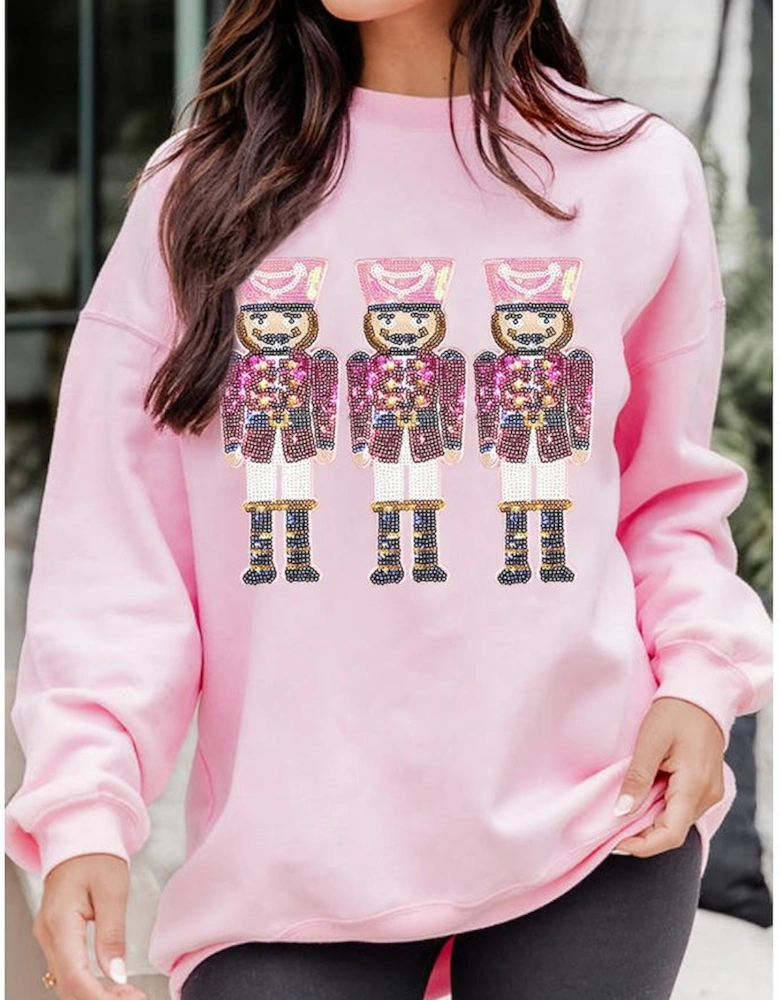 Pink Christmas Nutcracker Graphic Pullover Sweatshirt