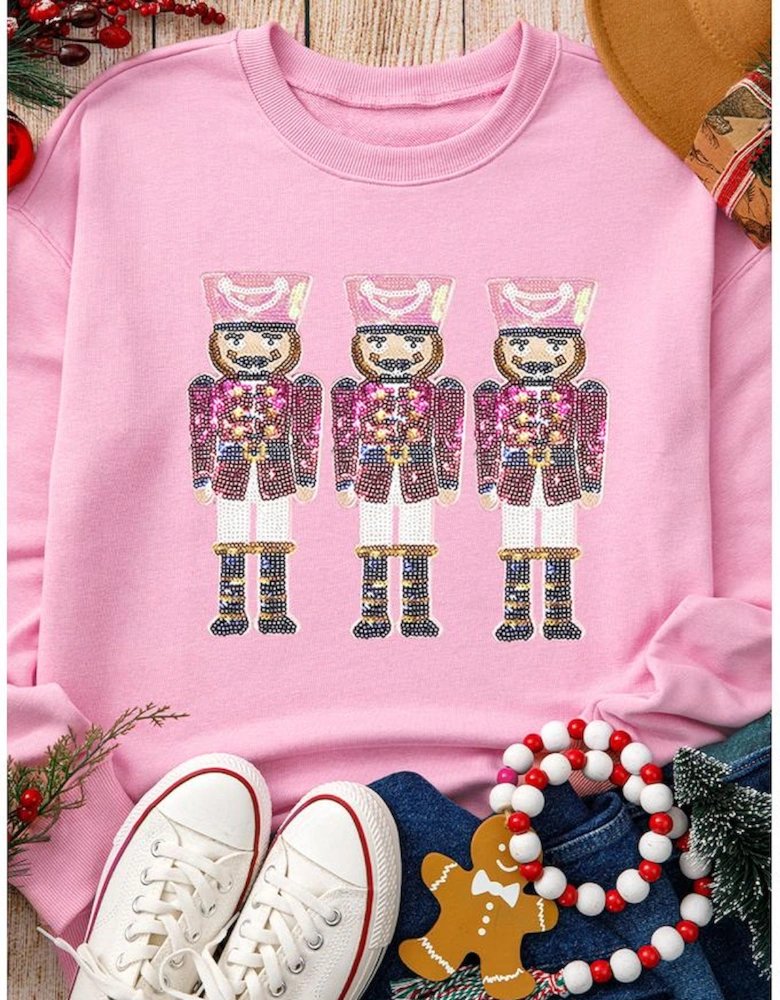 Pink Christmas Nutcracker Graphic Pullover Sweatshirt