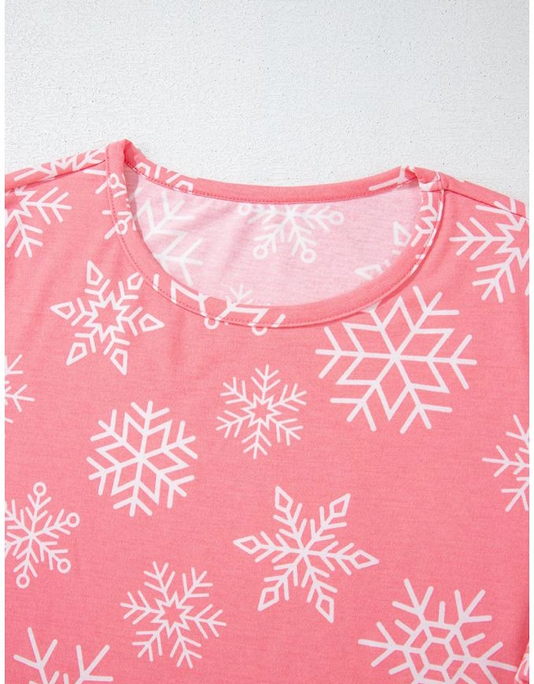Pink Christmas Snowflake Print Two Piece Loungewear