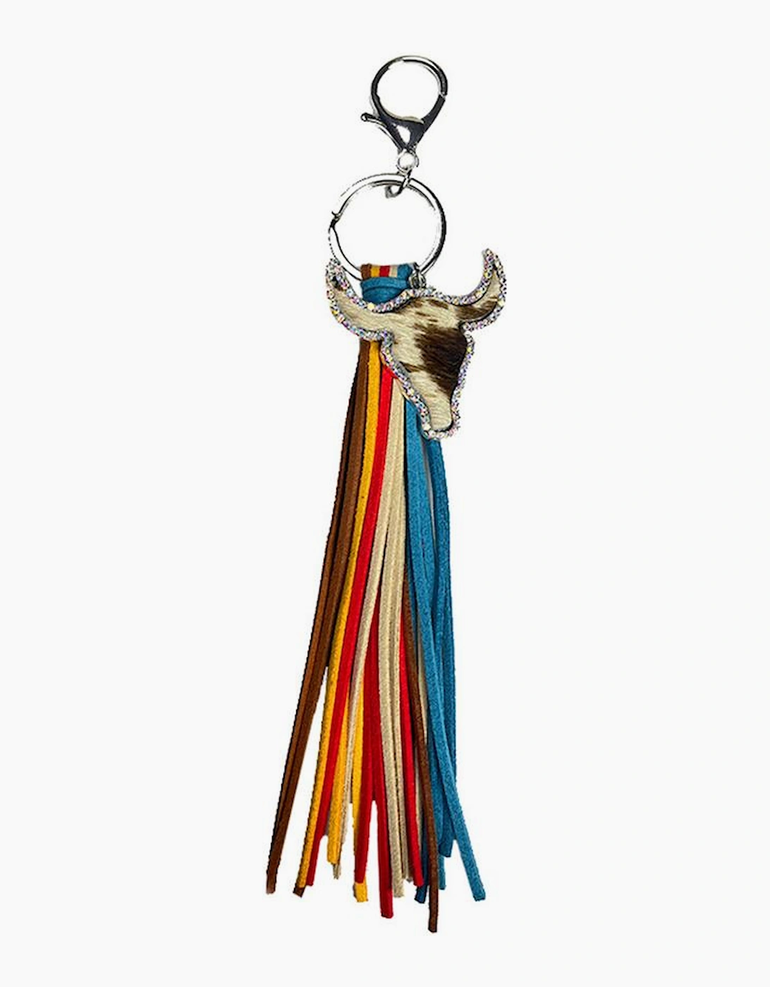 Philippine Gray Rhinestone Steer Head Colorful Tassel Key Ring