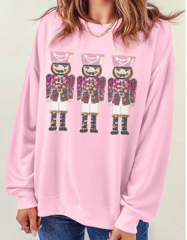 Pink Christmas Nutcracker Graphic Pullover Sweatshirt