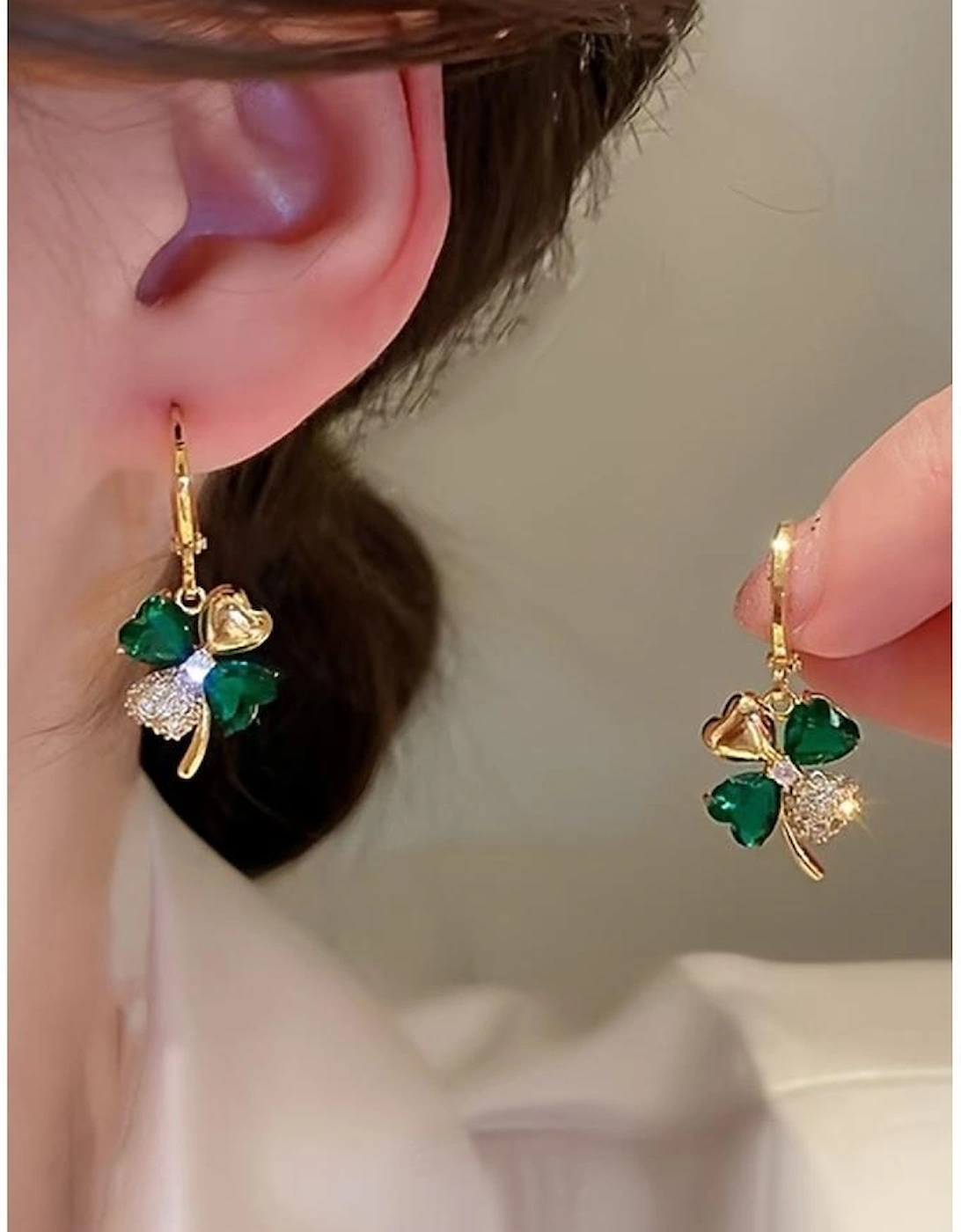 Gold Gorgeous Gem St. Patricks 4-leaf Clover Earrings