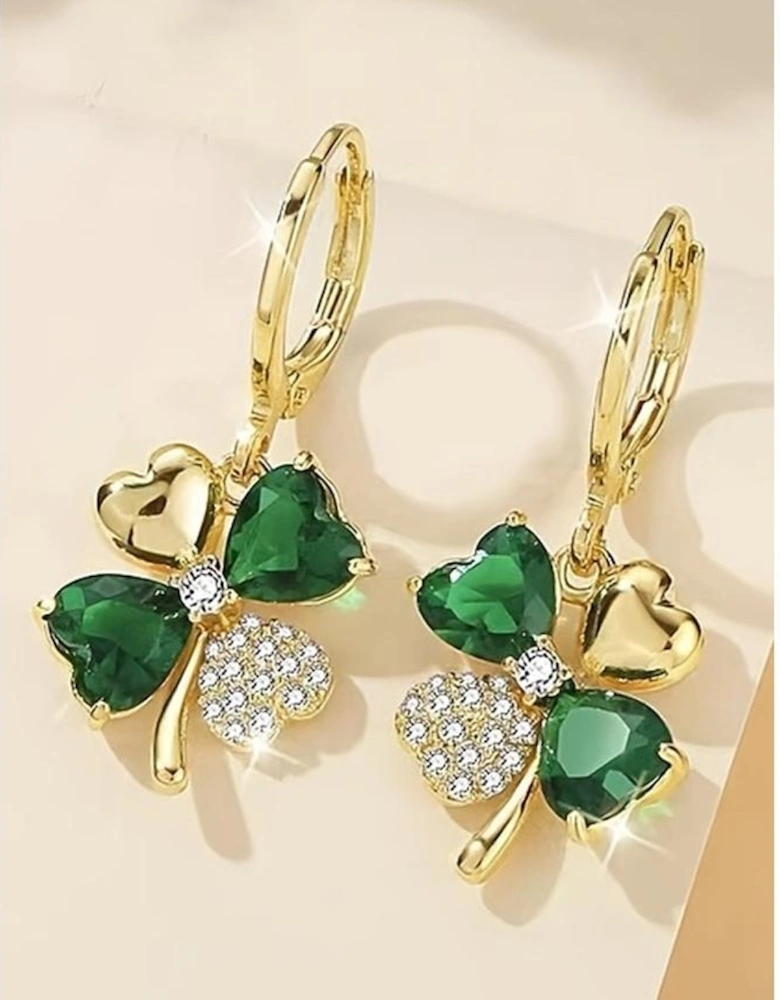 Gold Gorgeous Gem St. Patricks 4-leaf Clover Earrings