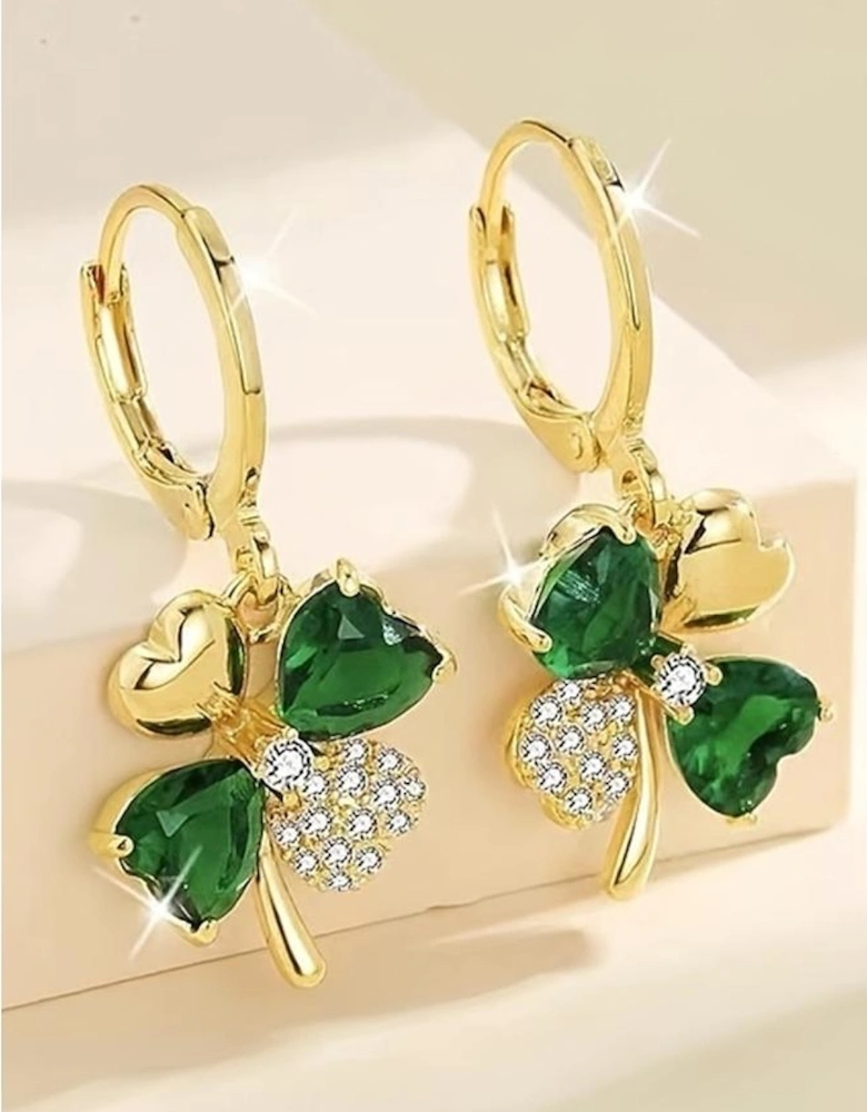 Gold Gorgeous Gem St. Patricks 4-leaf Clover Earrings