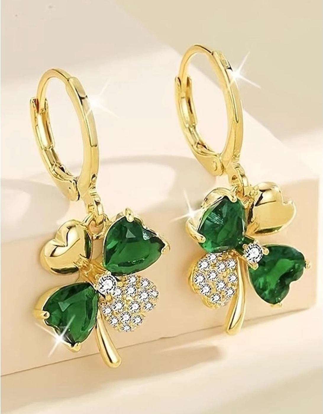 Gold Gorgeous Gem St. Patricks 4-leaf Clover Earrings