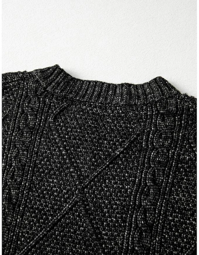 Black Cable Knit Drop Shoulder Loose Fit Sweater Dress