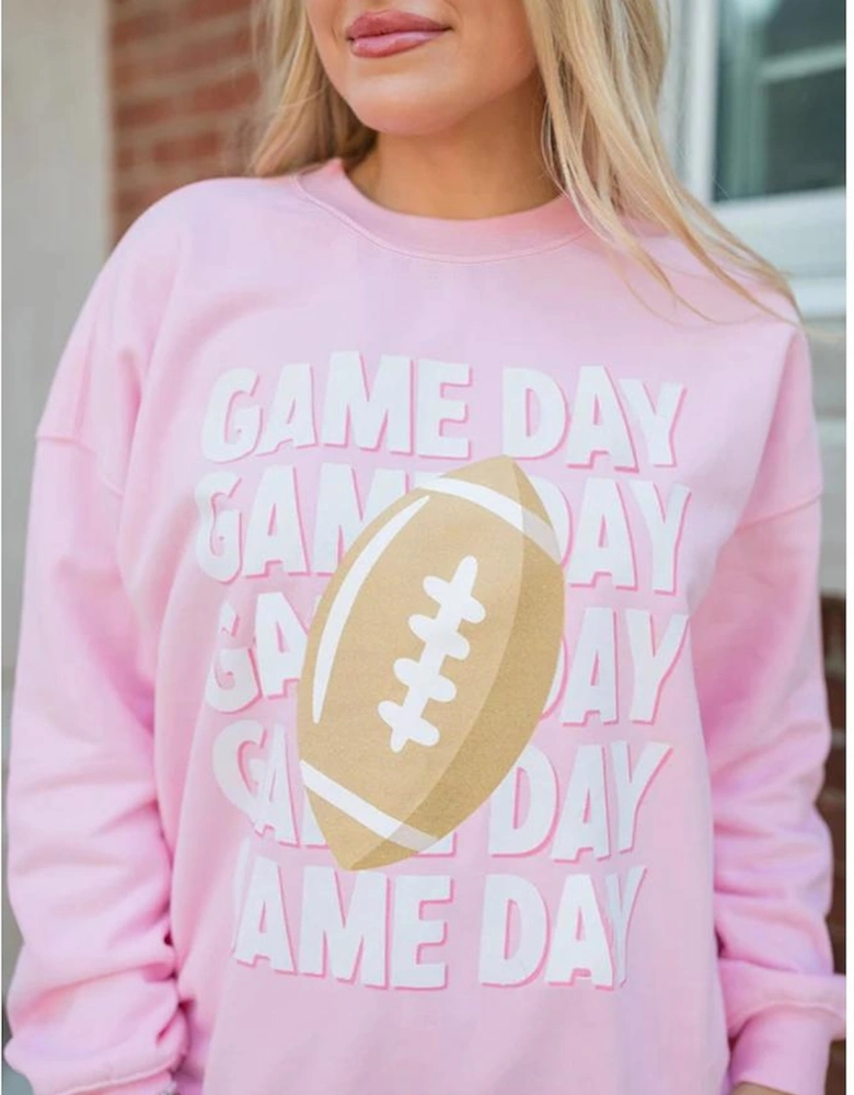 Pink GAME DAY Football Rugby Print Casual Sweatshirt