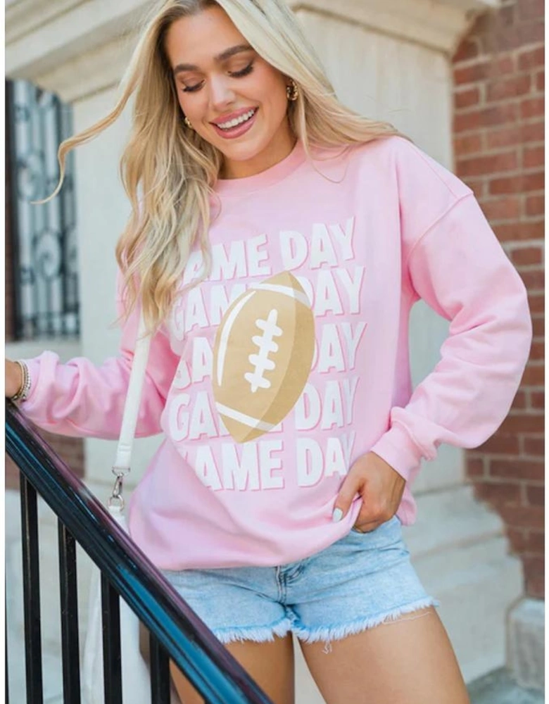 Pink GAME DAY Football Rugby Print Casual Sweatshirt