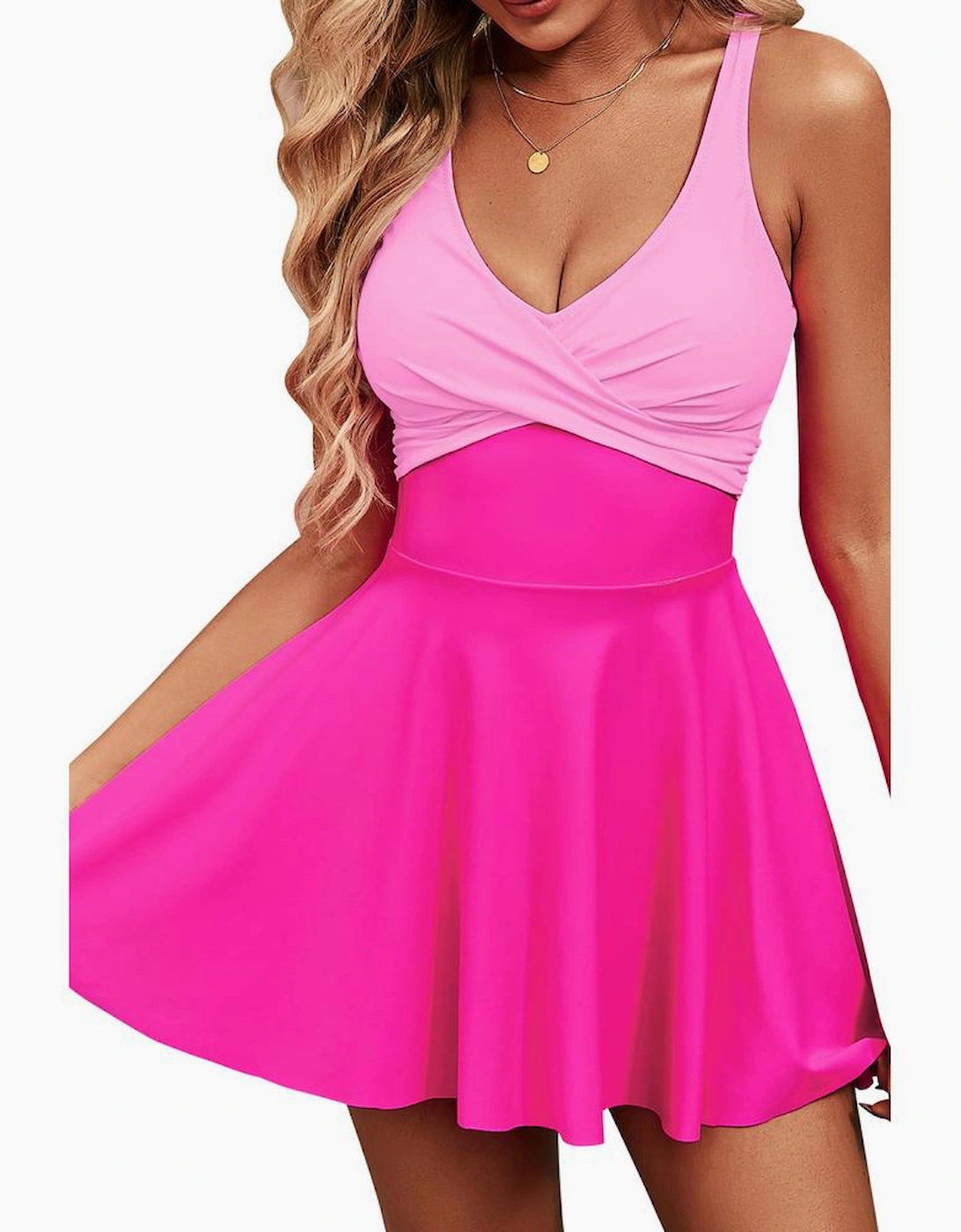 Rose Red Crisscross Straps Tie Back Flared One Piece Swimsuit