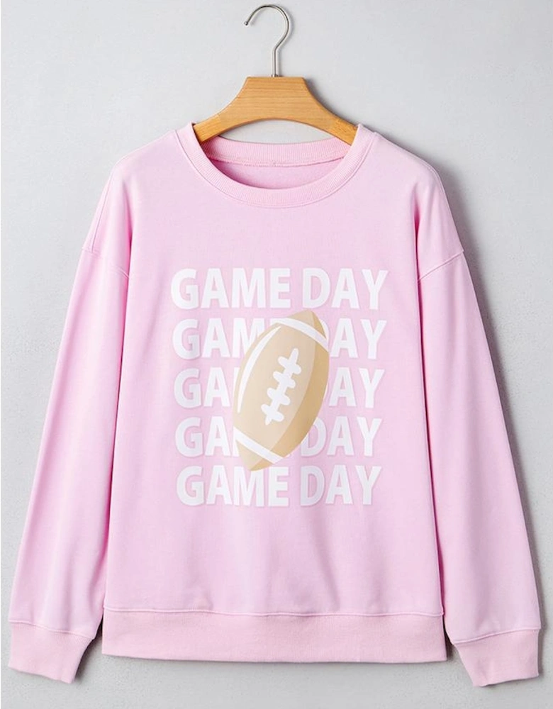 Pink GAME DAY Football Rugby Print Casual Sweatshirt