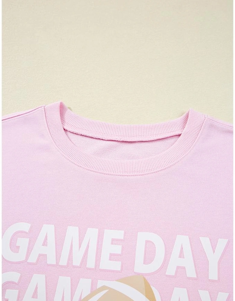 Pink GAME DAY Football Rugby Print Casual Sweatshirt
