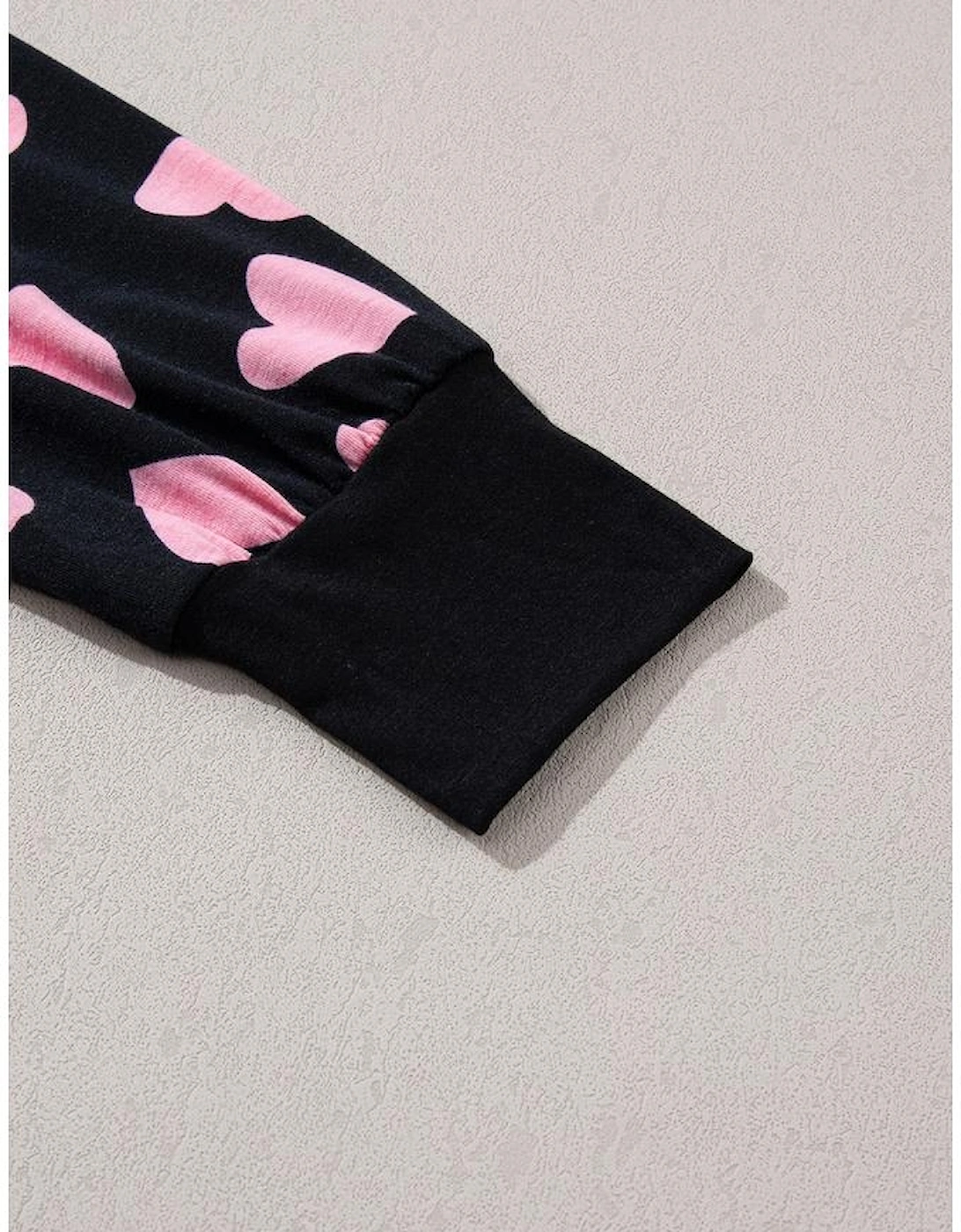 Black Valentine Heart Shape Print Long Sleeve Top Shorts Lounge Set