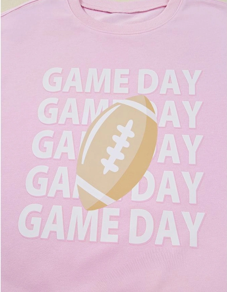 Pink GAME DAY Football Rugby Print Casual Sweatshirt
