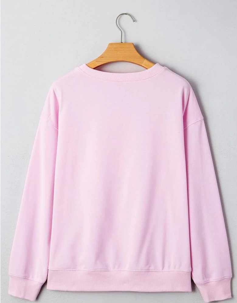 Pink GAME DAY Football Rugby Print Casual Sweatshirt