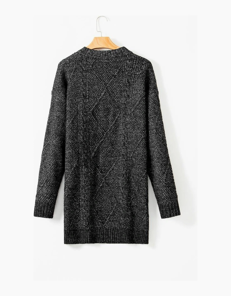 Black Cable Knit Drop Shoulder Loose Fit Sweater Dress