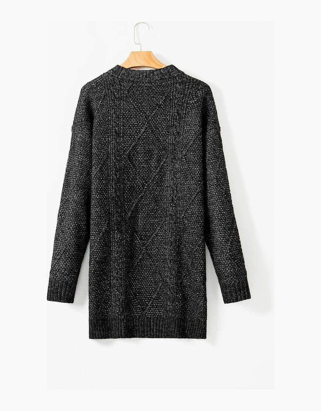 Black Cable Knit Drop Shoulder Loose Fit Sweater Dress