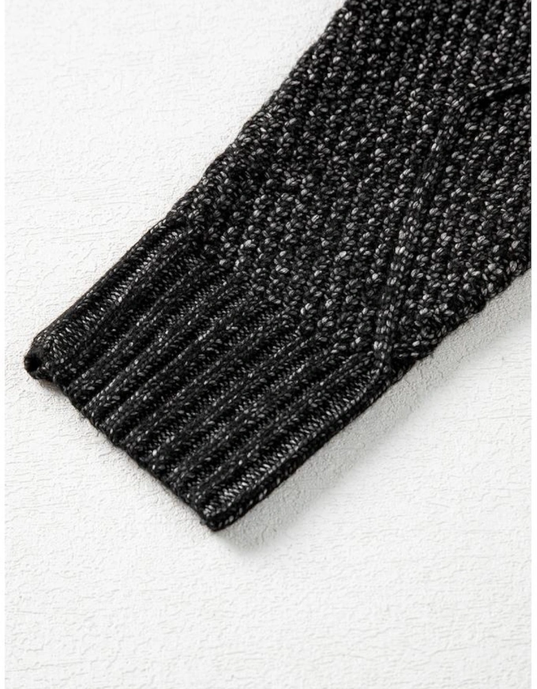 Black Cable Knit Drop Shoulder Loose Fit Sweater Dress