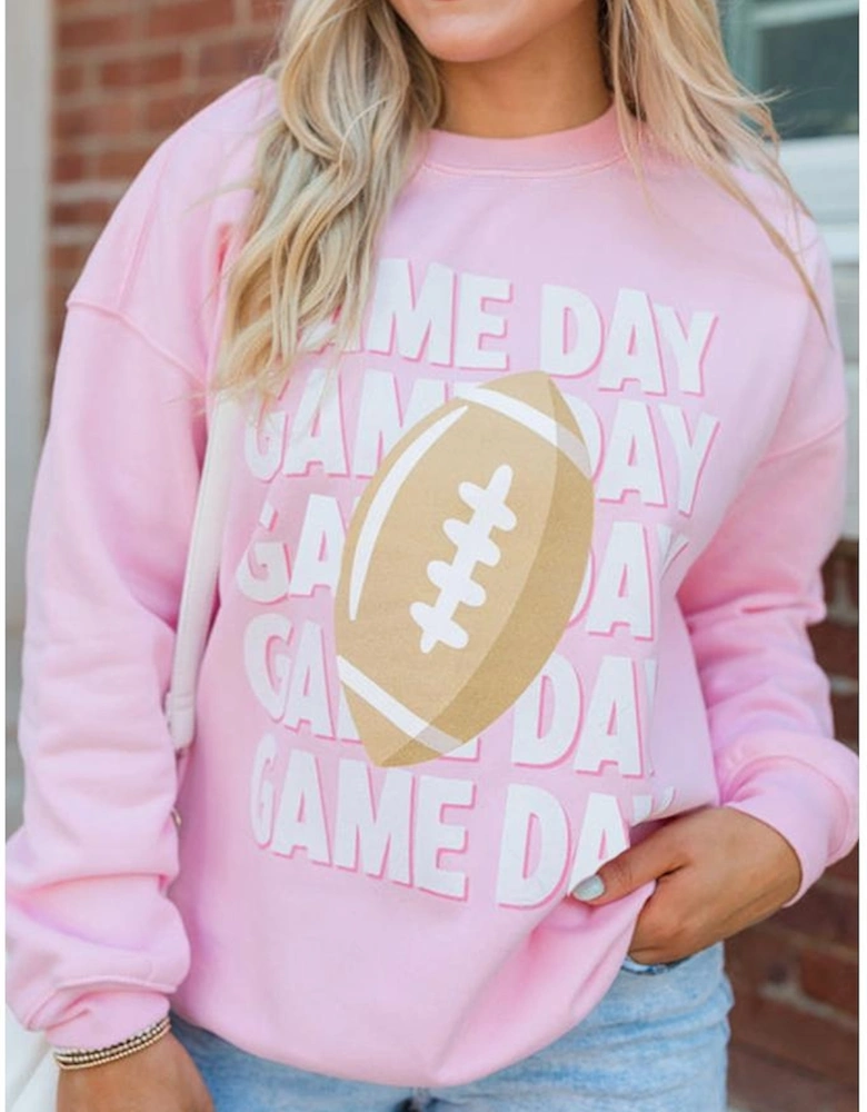 Pink GAME DAY Football Rugby Print Casual Sweatshirt