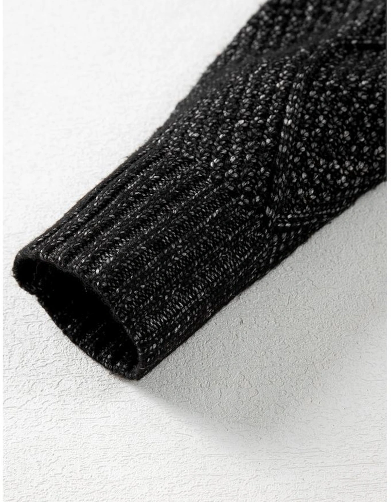 Black Cable Knit Drop Shoulder Loose Fit Sweater Dress